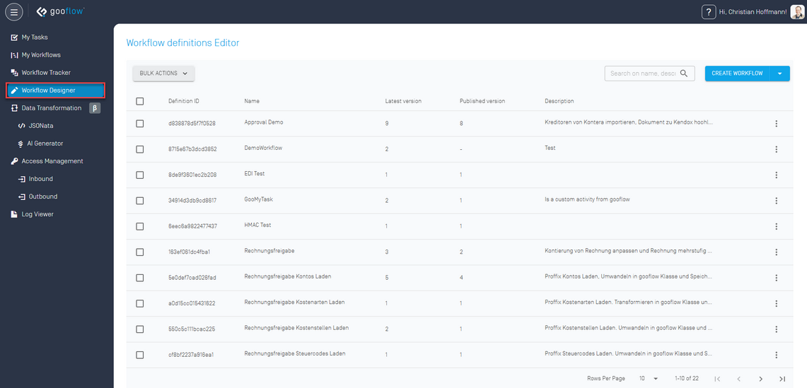 Workflow definitions Editor Workflow definitions Editor
